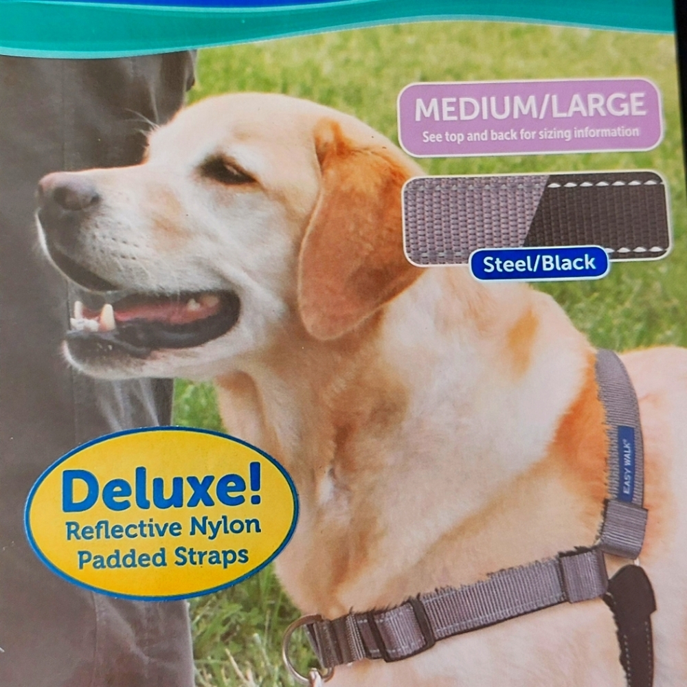 Deluxe Reflective Nylon Dog Harness - Steel/Black Med Large